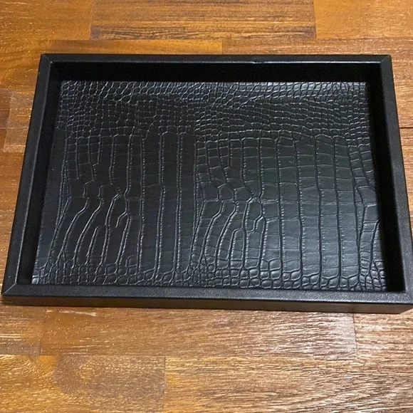 H&M black faux leather tray . New.